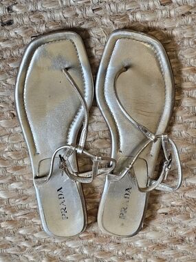 Prada Women's Metallic Gold Leather Thong Sandals - Sz 40
